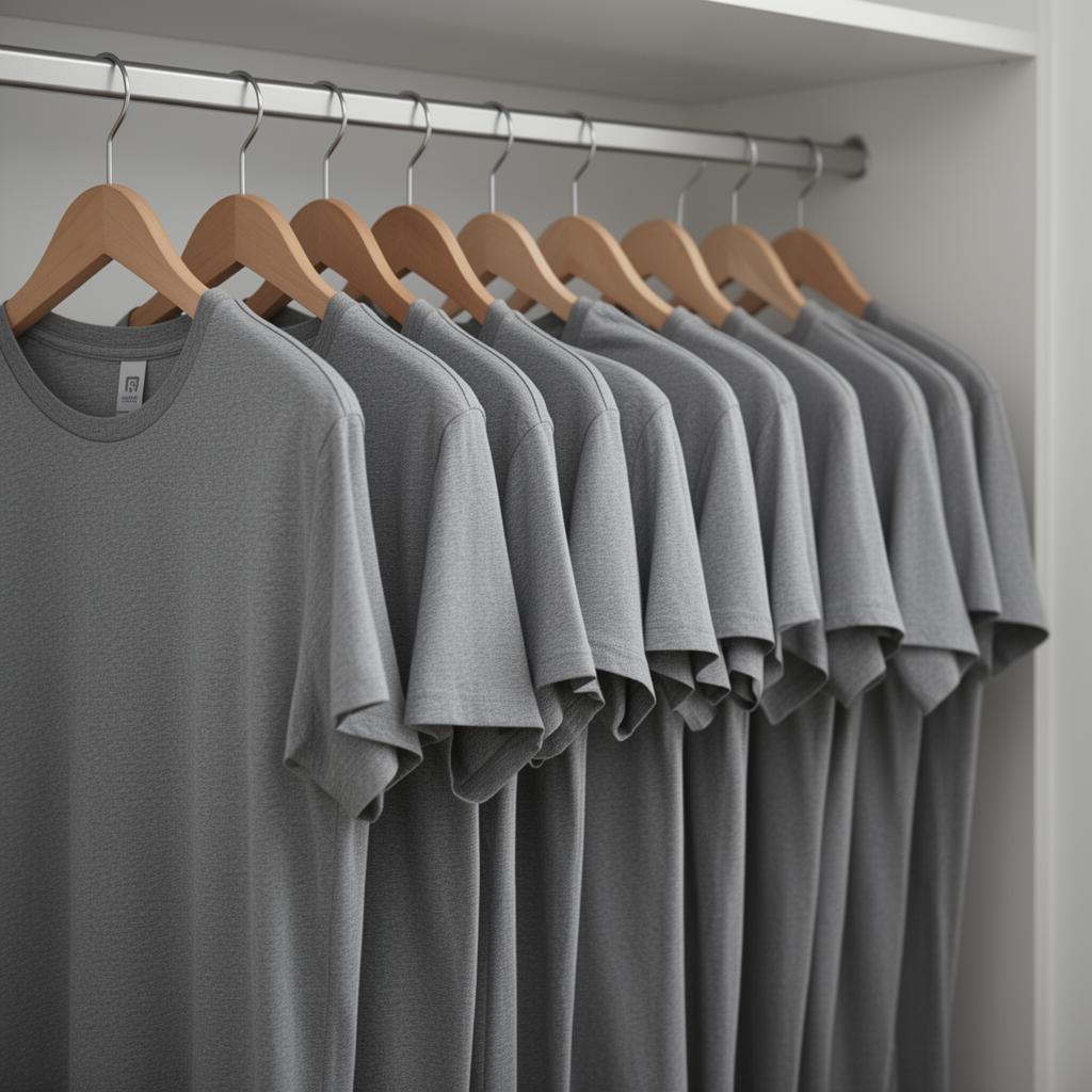 Decision fatigue concept - identical gray t-shirts